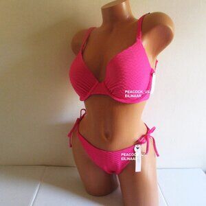 38DD/L Victoria Secret Swim Icon Push Up Top Bikini Set Side Tie Bottom Hot Pin